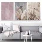 Pembe Krem Detaylı Metal Çerçeveli Tablo Seti Beyaz