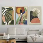 Kadın Figürler Soyut Desenli Metal Çerçeveli Tablo Seti Altın