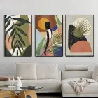 Kadın Figürler Soyut Desenli Metal Çerçeveli Tablo Seti Siyah