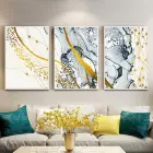 Altın Çizgiler Soyut Desenli Metal Çerçeveli Tablo Seti Beyaz