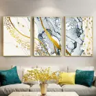 Altın Çizgiler Soyut Desenli Metal Çerçeveli Tablo Seti Altın