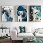 Kadın Silüet Desenli Metal Çerçeveli Tablo Seti Gümüş