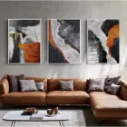 Siyah Turuncu Soyut Desenli Metal Çerçeveli Tablo Seti Beyaz