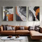 Siyah Turuncu Soyut Desenli Metal Çerçeveli Tablo Seti Altın