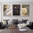 Siyah El Ve Gold Detaylı Metal Çerçeveli Tablo Seti Beyaz