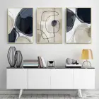 Lacivert Geometrik Desenli Metal Çerçeveli Tablo Seti Altın