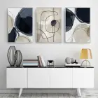 Lacivert Geometrik Desenli Metal Çerçeveli Tablo Seti Gümüş