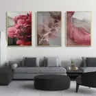 Kan Kırmızı Soyut Desenli Metal Çerçeveli Tablo Seti Altın