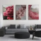 Kan Kırmızı Soyut Desenli Metal Çerçeveli Tablo Seti Gümüş