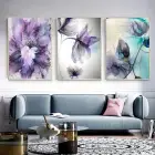 Mor Çiçek Desenli Metal Çerçeveli Tablo Seti Gümüş