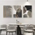 Kahve-Gri Desenli Metal Çerçeveli Tablo Seti Beyaz