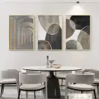 Kahve-Gri Desenli Metal Çerçeveli Tablo Seti Altın