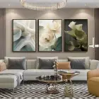 Yeşil Krem Çiçek Desenli Metal Çerçeveli Tablo Seti Siyah