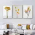 Sarı Çiçek Desenli Metal Çerçeveli Tablo Seti Altın