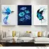 Lacivert Kuşlar Tasarım Metal Çerçeveli Tablo Seti Beyaz