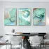 Yeşil-Mavi Soyut Desenli Metal Çerçeveli Tablo Seti Altın