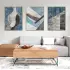 Mavi Gri Geometrik Şekiller Gold Çerçeveli Camlı Tablo Seti