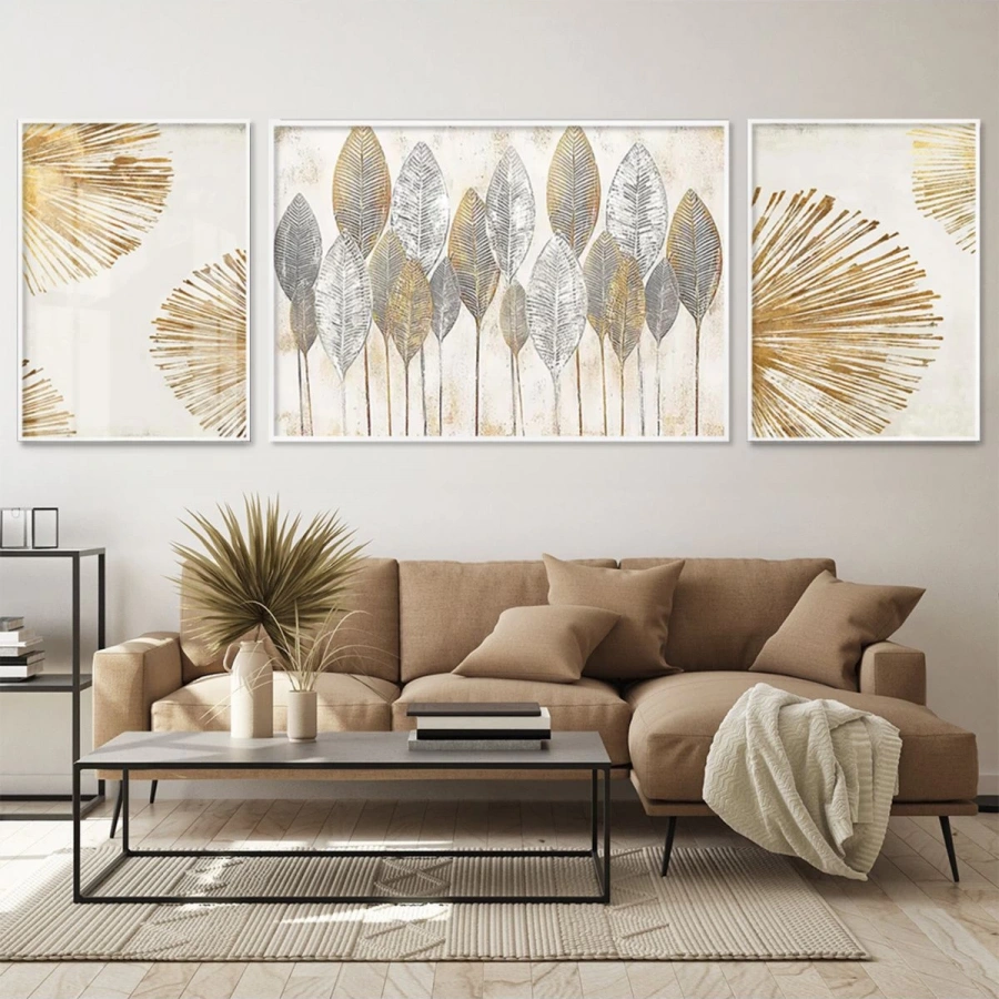 Altın Yaprak Sinfonisi; Doğal Esintili Üçlü Metal Çerçeveli Tablo Seti