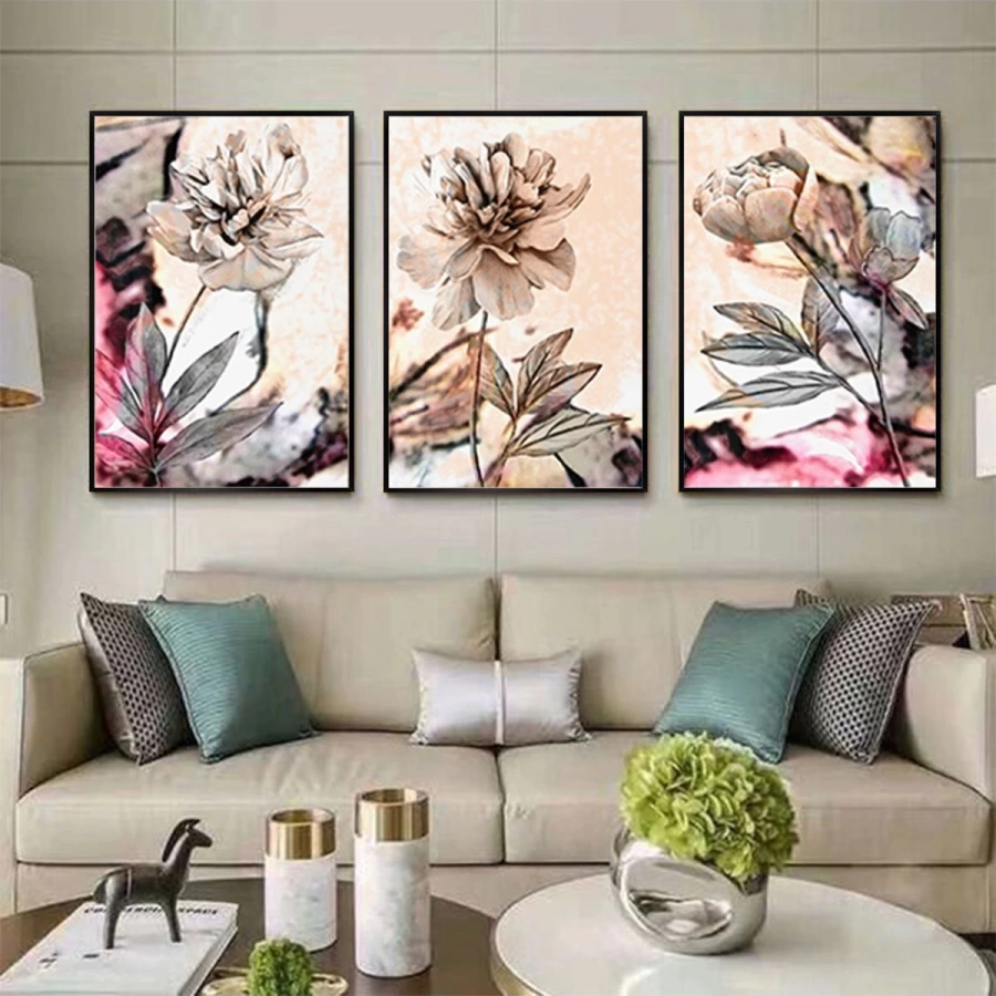 Floral Senfoni: Klasik Güzellik Siyah Metal Çerçeveli Tablo Seti /S
