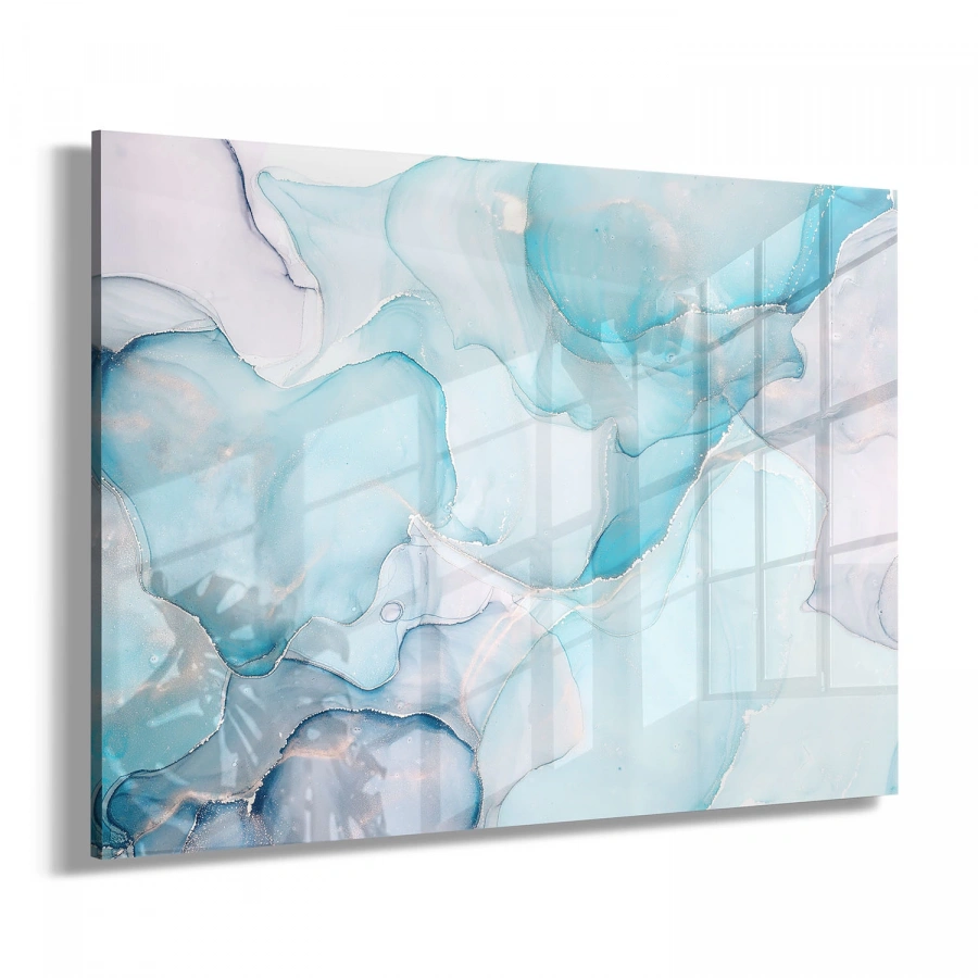 Açık Mavi Renk Tonları Tekli Yatay Cam Tablo