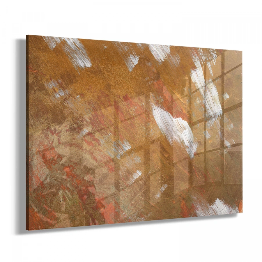 Kahverengi Soyur Desenli Tekli Yatay Cam Tablo