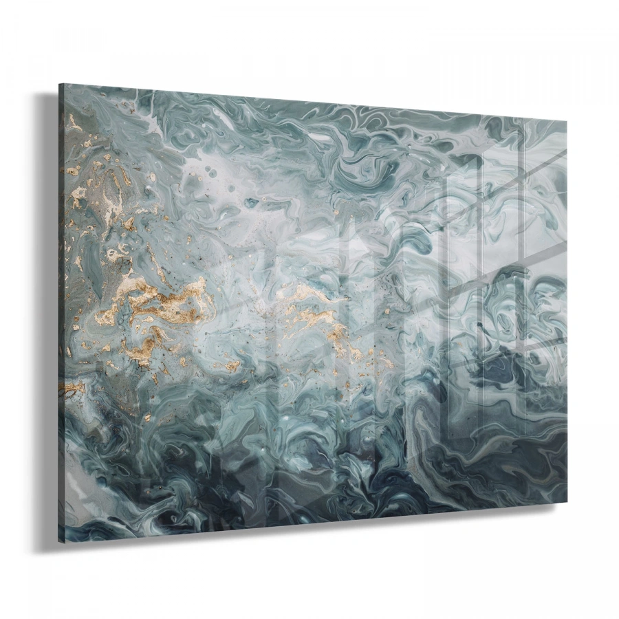 Siyah Yeşil Karışım Renkler Tekli Yatay Cam Tablo