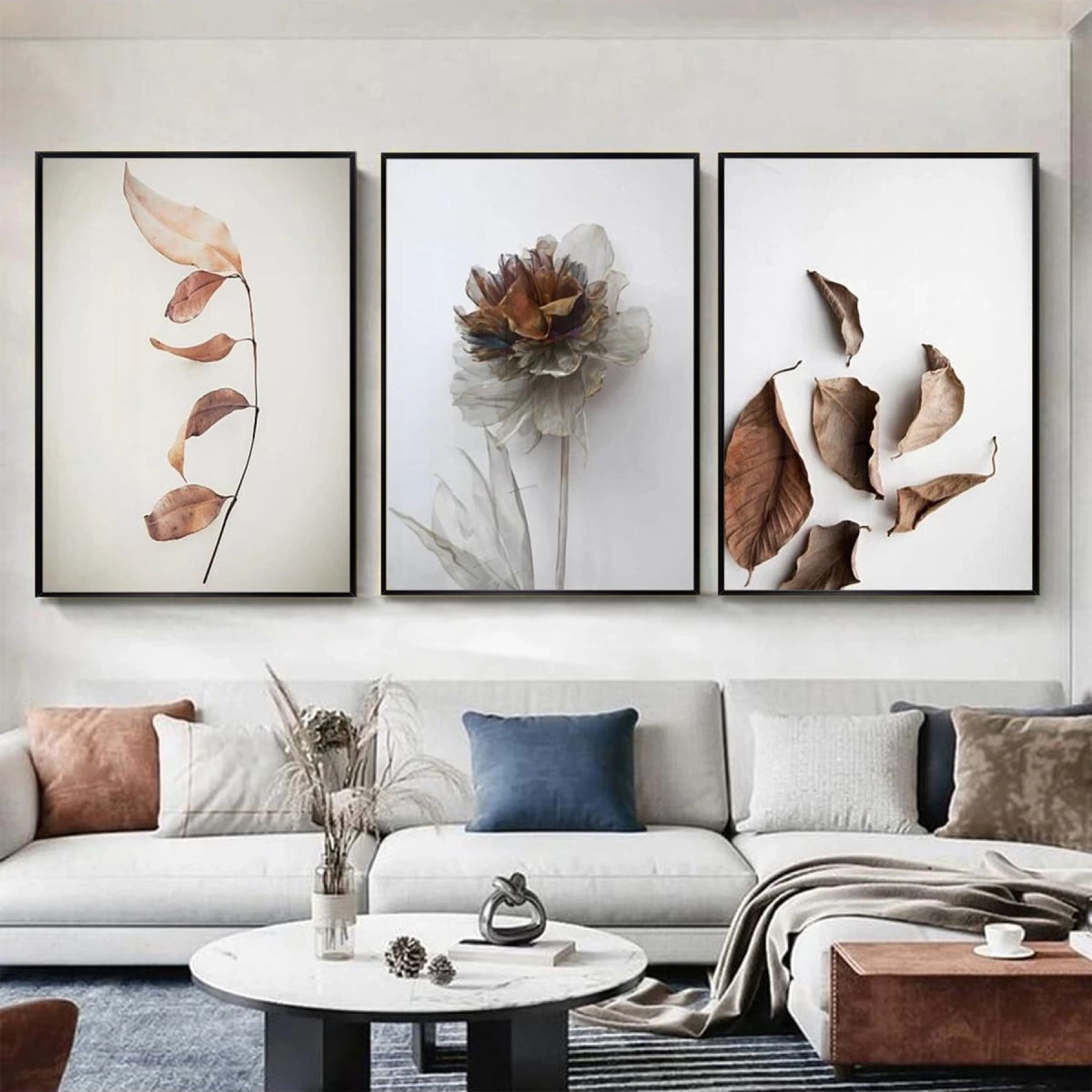 Yaprakların Dansı: Üçlü Metal Çerçeveli Tablo Set