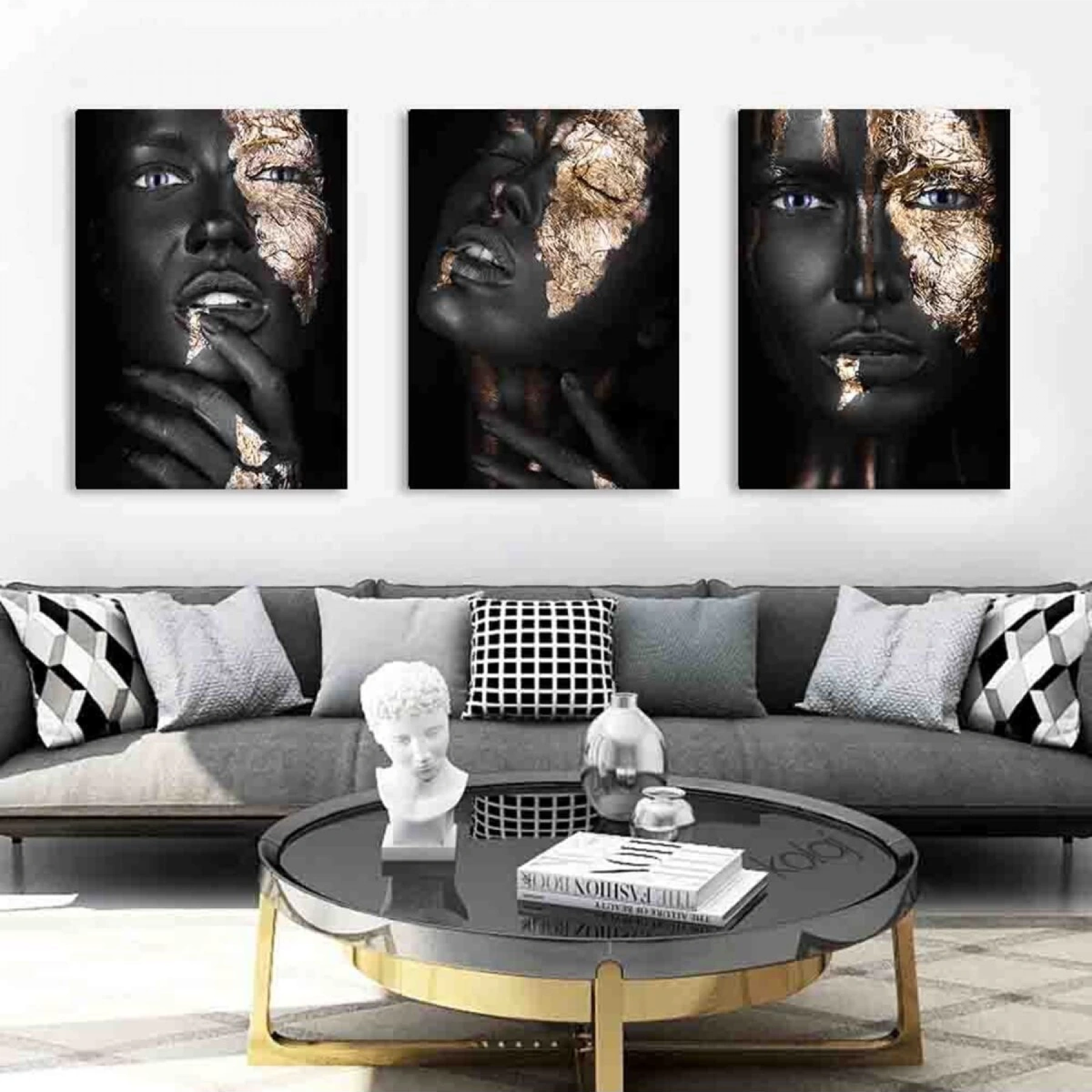 Afrikalı Siyahi Kadınlar Dekoratif 3lü Kombin Kanvas Tablo