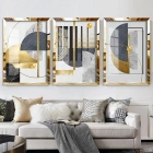 Modern Gold Pleksi Soyut Geometrik 3lü Çerçeveli Tablo Seti