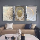 Soyut Altın Detaylar Gümüş Pleksi 3lü Çerçeveli Tablo