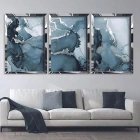 Dalgaların İzleri: Mavi ve Siyah Beyaz Mermer Efekti Üçlü Pleksi Tablo Seti