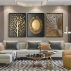 Altın Patlama Üçlü Metal Çerçeveli Tablo Seti