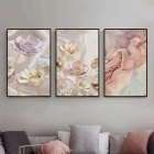 Zarif Pastel Gelincikler Üçlü Metal Çerçeveli Tablo Seti