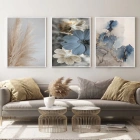 Doğal Melodiler: Mermerin Estetiği Ve Pastel Çiçekler Metal Çerçeveli Tablo Seti