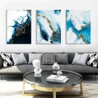 Gold ve Mavinin Buluşması Dokusal Soyut 3lü Kanvas Tablo Seti