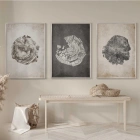 Bohem Ağaç Dokulu Krem Tonlu Gümüş Metal Çerçeveli Cam Tablo