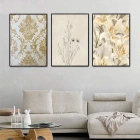 Bohem Çiçekler Detaylı Üçlü Metal Çerçeveli Tablo Seti