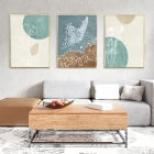 Bohem Mavi Yeşil Soyut Metal Çerçeveli Tablo Seti