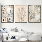 Çiçek Detaylı Üçlü Metal Çerçeveli Tablo Seti