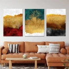 Gold Karışım Üçlü Kanvas Tablo Seti