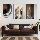 Kahverengi ve Krem Detaylı Üçlü Metal Çerçeveli Tablo Seti