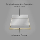 Monokrom Floral Desenli Gold Metal Çerçeveli Cam Tablo