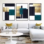 Petrol Mavisi Detaylı Üçlü Metal Çerçeveli Tablo Seti