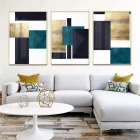 Petrol Mavisi Detaylı Üçlü Metal Çerçeveli Tablo Seti