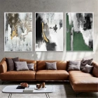 Yeşil ve Gri Tonlar Üçlü Metal Çerçeveli Tablo Seti