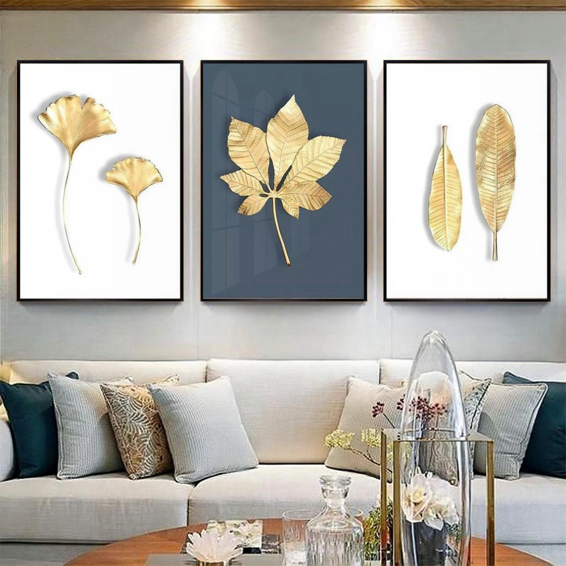 Gold Desenli Metal Çerçeveli Tablo Seti Siyah