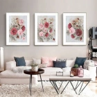 Çiçek Desenli Metal Çerçeveli Tablo Seti Gümüş