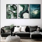 Yeşil Yapraklar Tasarım Metal Çerçeveli Tablo Seti Siyah