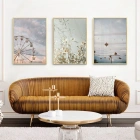 Manzara Detaylı Metal Çerçeveli Tablo Seti Altın