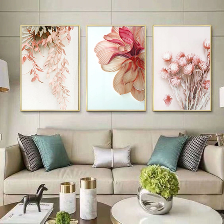 Gold Ve Çiçek Desenli Metal Çerçeveli Tablo Seti Altın